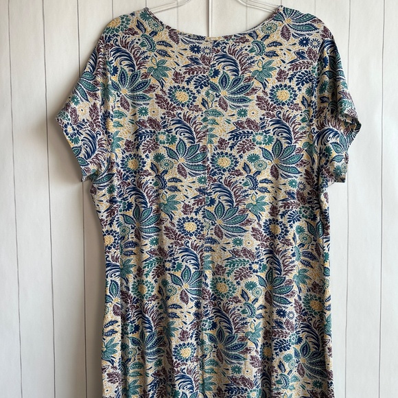 Peruvian Connection size XXL tee shirt midi dress cream blue floral house dress - Picture 8 of 12